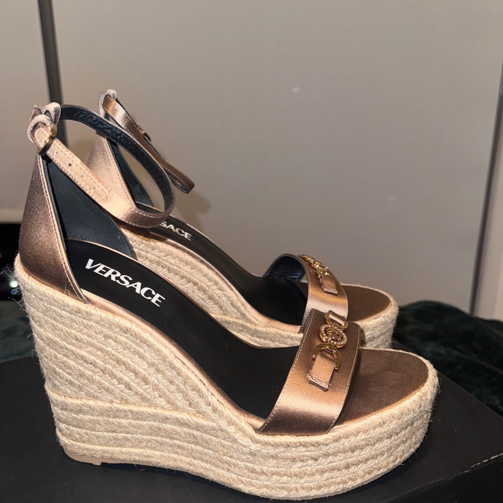 Versace Bronze Wedge Sandals